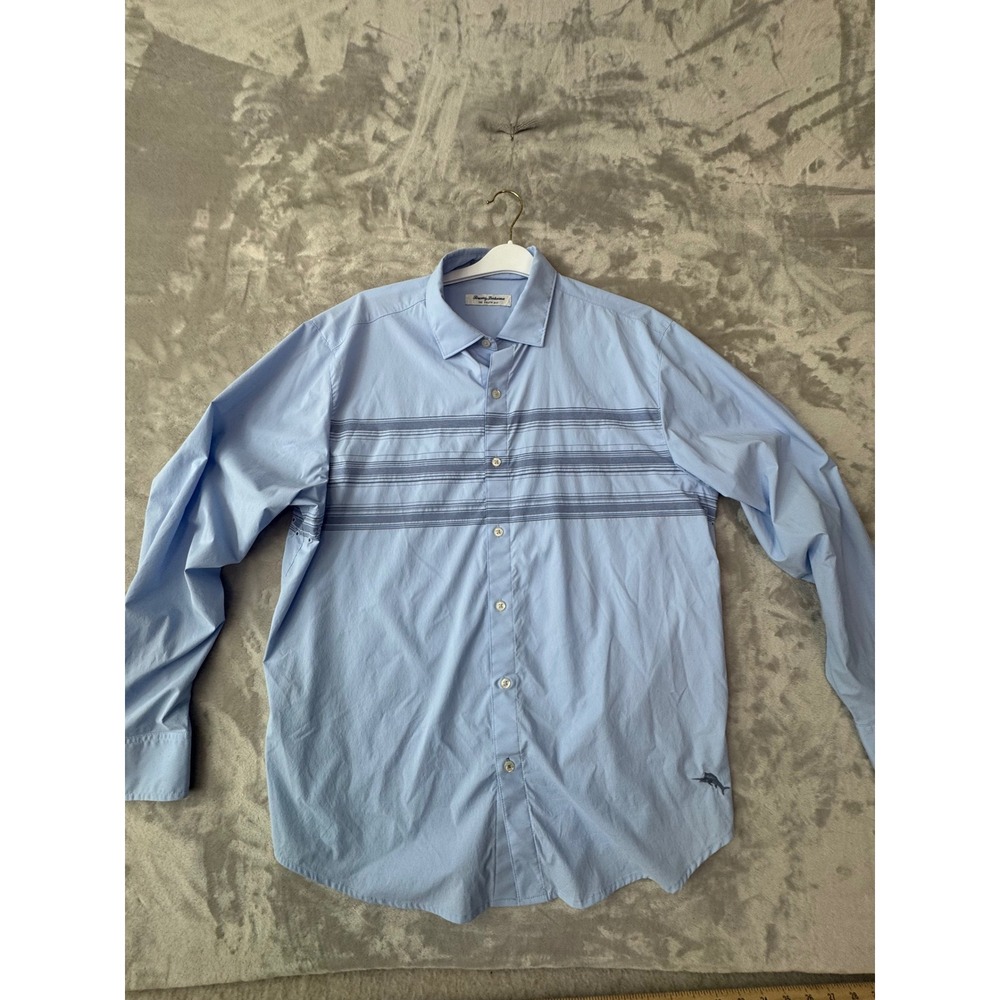 Tommy Bahama Siesta Key Blue Striped Performance Stretch Button Shirt Mens L
